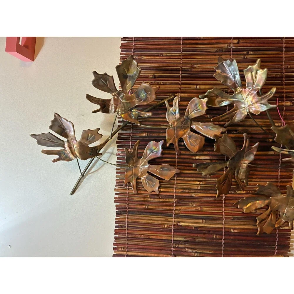 Vintage Metal Leaf Wall Art - Copper & Brass - Brutalist Autumn Decor (Set of 2)